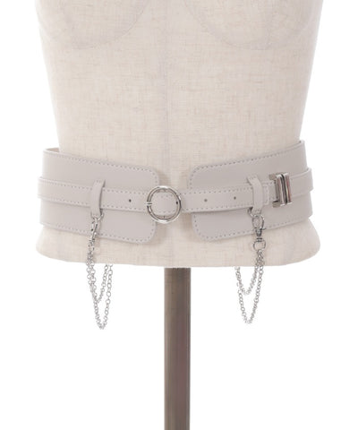 Wide Faux Leather Belt with Chain