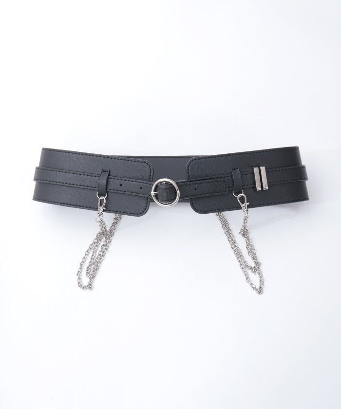 Wide Faux Leather Belt with Chain