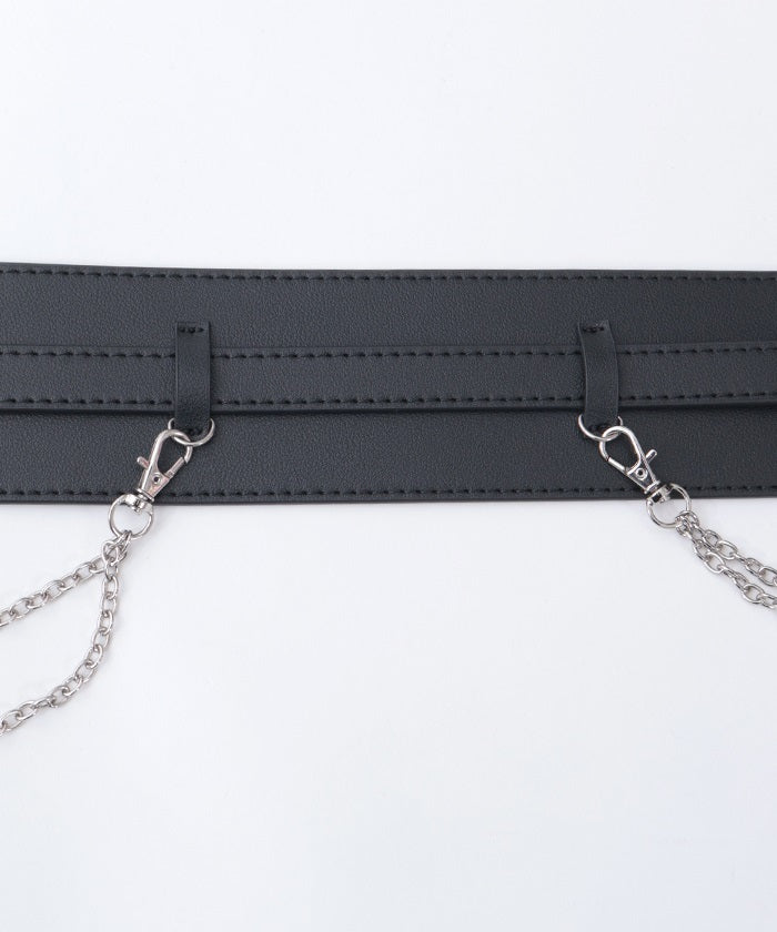 Wide Faux Leather Belt with Chain