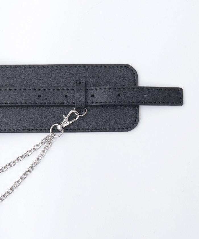 Wide Faux Leather Belt with Chain