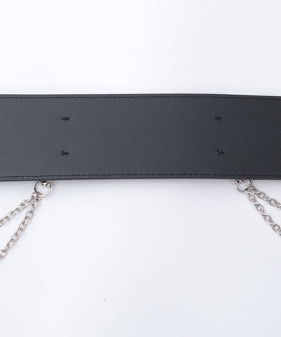 Wide Faux Leather Belt with Chain