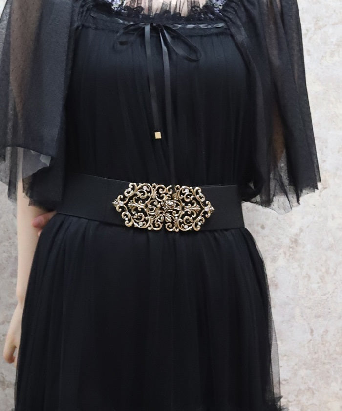 Rose Motif Wide Elastic Belt