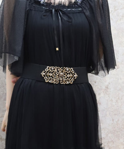 Rose Motif Wide Elastic Belt