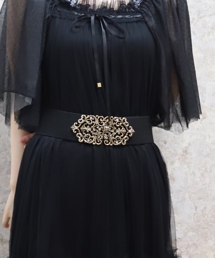 Rose Motif Wide Elastic Belt