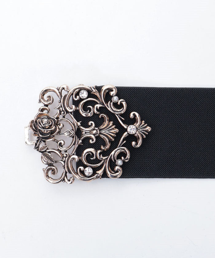 Rose Motif Wide Elastic Belt