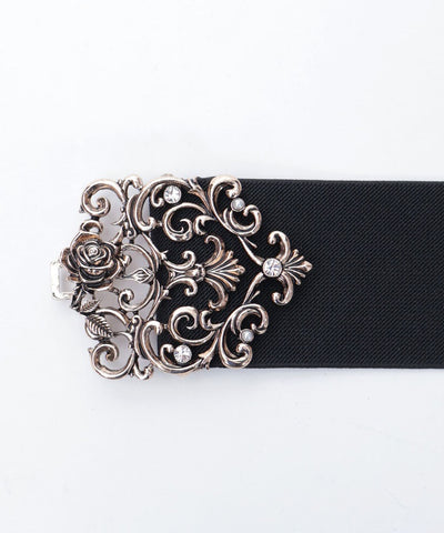 Rose Motif Wide Elastic Belt
