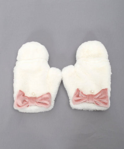 Velour Ribbon Fur Mittens