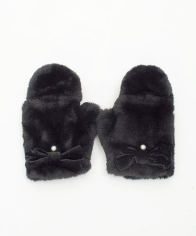 Velour Ribbon Fur Mittens