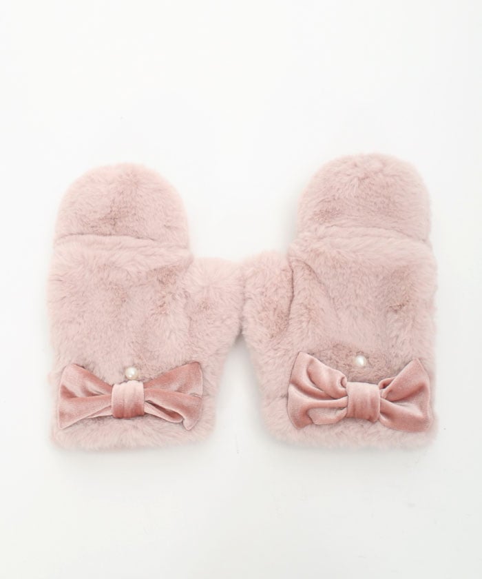 Velour Ribbon Fur Mittens