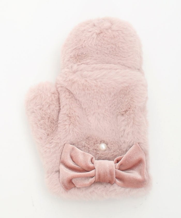 Velour Ribbon Fur Mittens