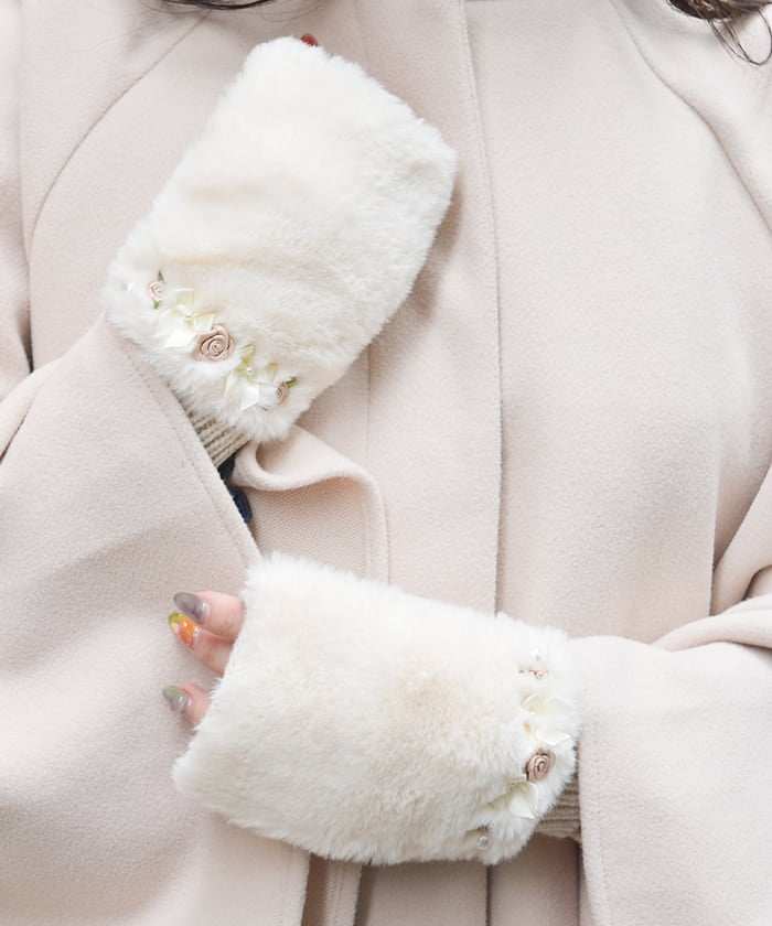 Ribbon Rose & Ribbon Fur Gloves