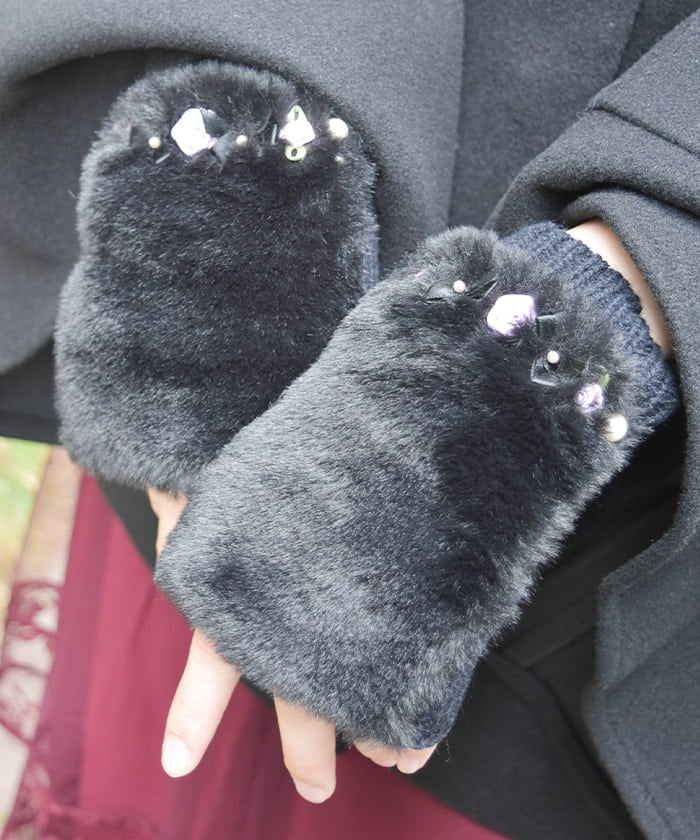 Ribbon Rose & Ribbon Fur Gloves