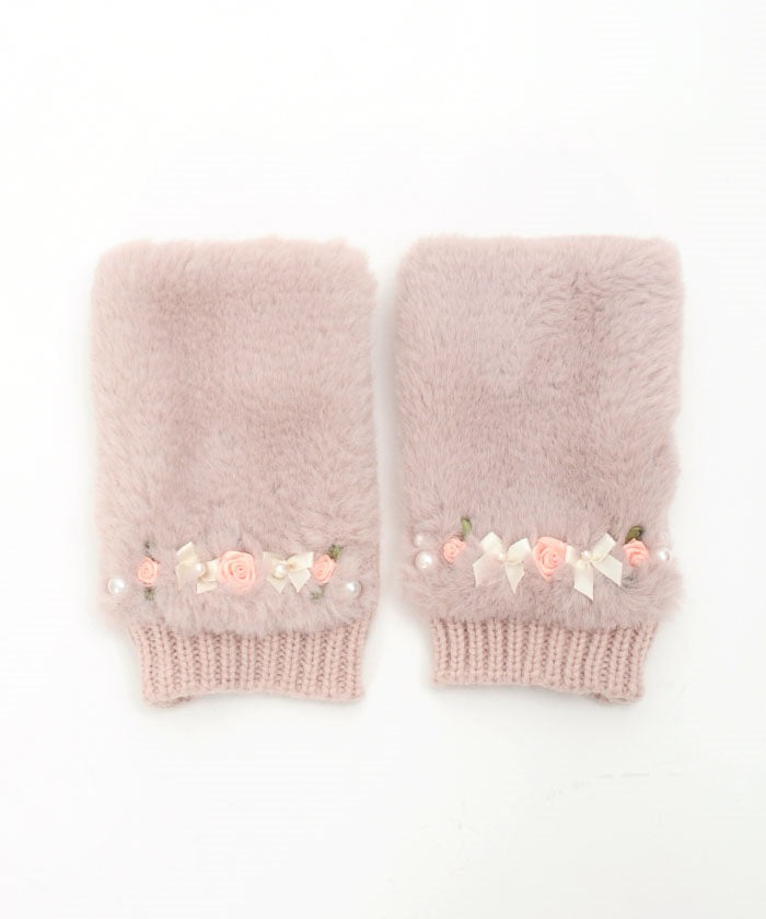 Ribbon Rose & Ribbon Fur Gloves