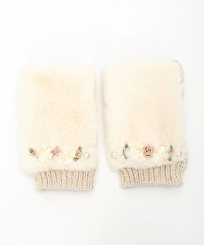 Ribbon Rose & Ribbon Fur Gloves