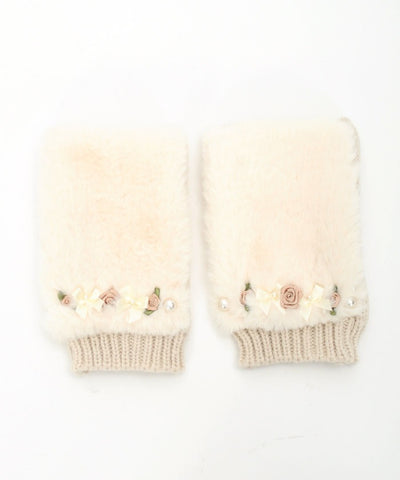 Ribbon Rose & Ribbon Fur Gloves