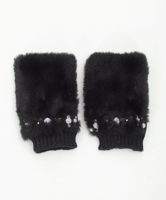 Ribbon Rose & Ribbon Fur Gloves