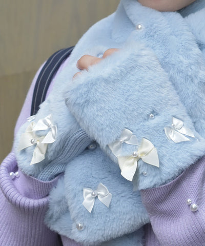 Assorted Ribbon Fur Gloves