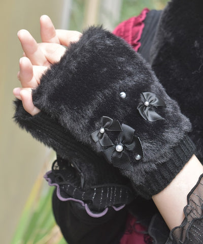 Assorted Ribbon Fur Gloves
