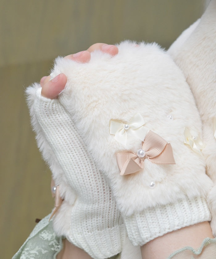 Assorted Ribbon Fur Gloves