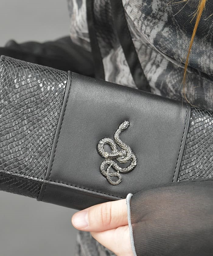 Snake Motif Metal Parts Long Wallet