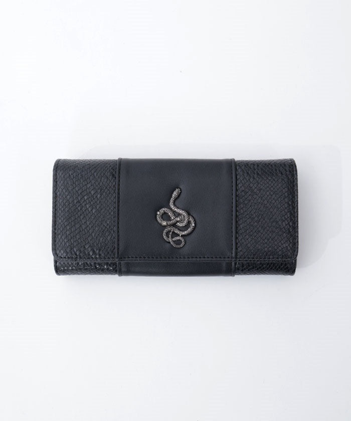 Snake Motif Metal Parts Long Wallet