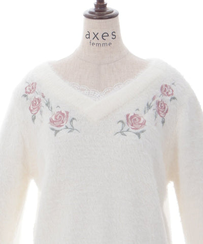 Rose Embroidery Feather Knit