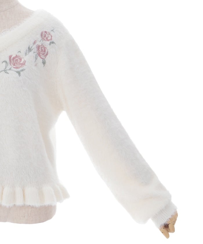 Rose Embroidery Feather Knit