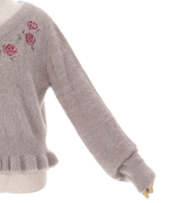 Rose Embroidery Feather Knit