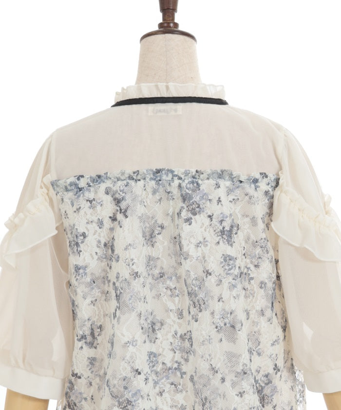 Toile de Jouy Style Lace Pullover