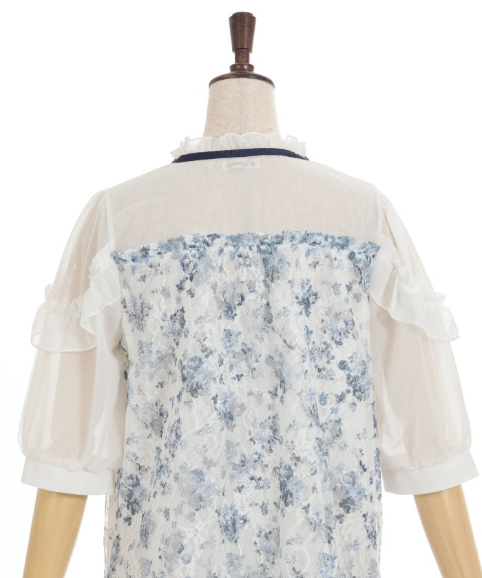 Toile de Jouy Style Lace Pullover