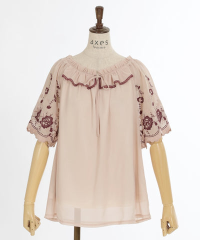 Flower Embroidery 2-Way Chiffon Blouse