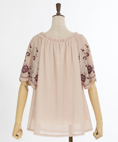 Flower Embroidery 2-Way Chiffon Blouse