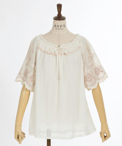 Flower Embroidery 2-Way Chiffon Blouse