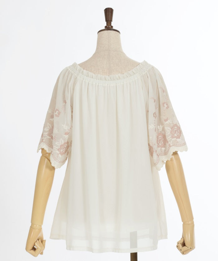 Flower Embroidery 2-Way Chiffon Blouse