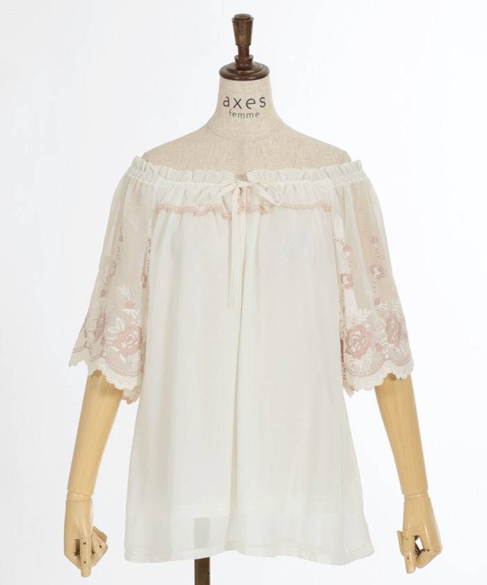 Flower Embroidery 2-Way Chiffon Blouse