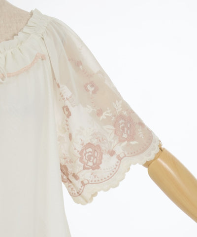 Flower Embroidery 2-Way Chiffon Blouse