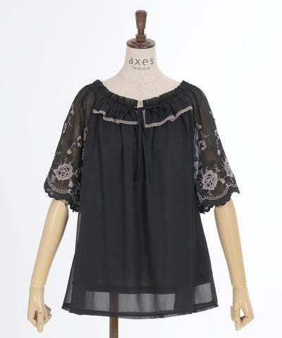 Flower Embroidery 2-Way Chiffon Blouse