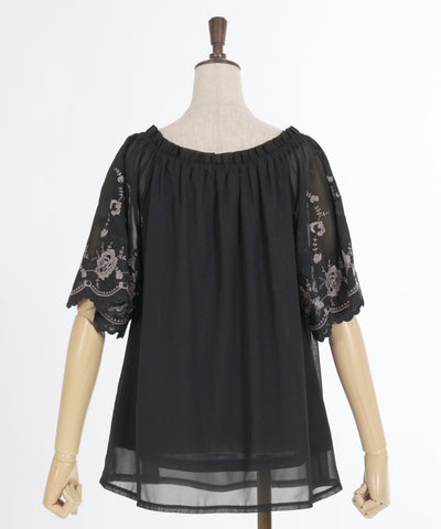 Flower Embroidery 2-Way Chiffon Blouse