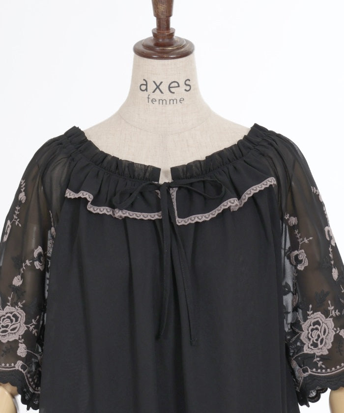大量入荷 Blouse Chiffon 2-Way Embroidery Flower – JAPAN from femme axes トップス