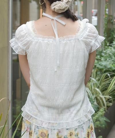Cloqué Jacquard Top with Rose