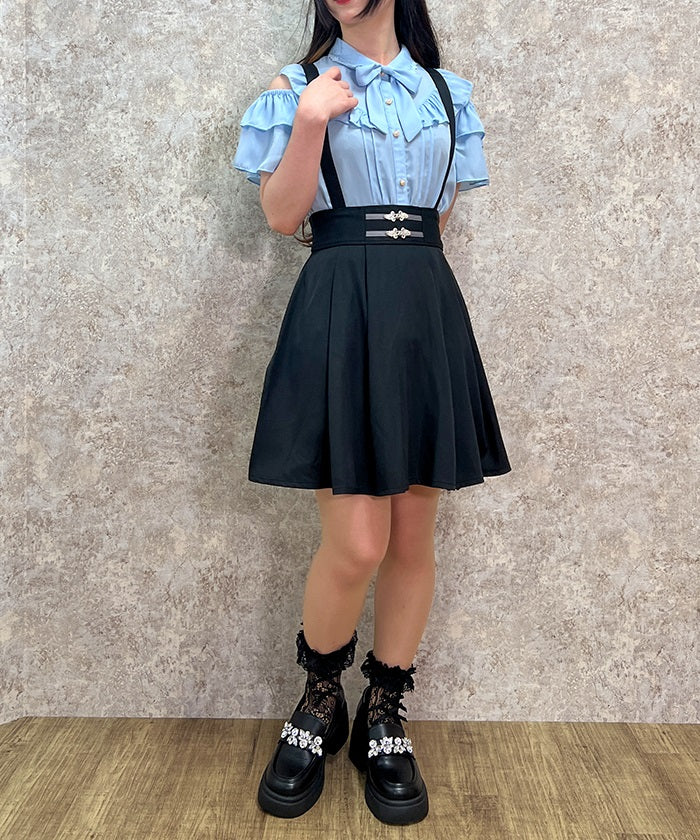 Back Frill Mini Skirt with Suspenders – axes femme from JAPAN