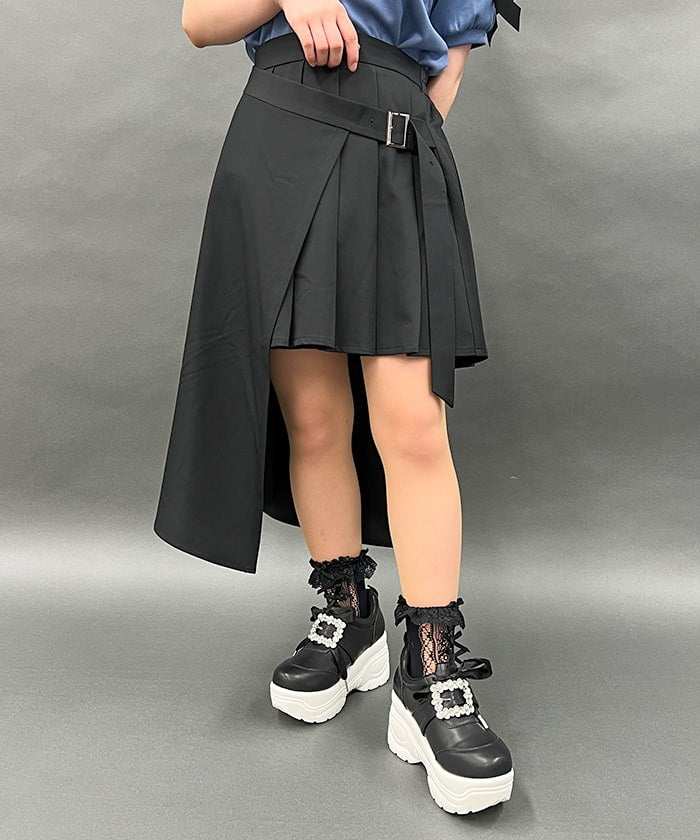 Wrap Design Pleated Skirt