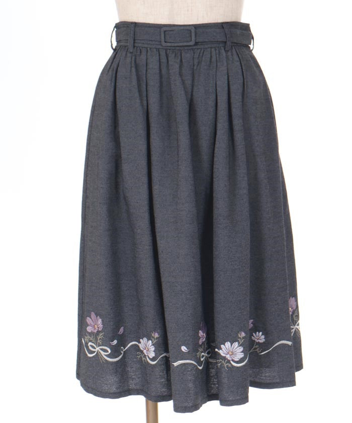 Cosmos Embroidery Denim Skirt