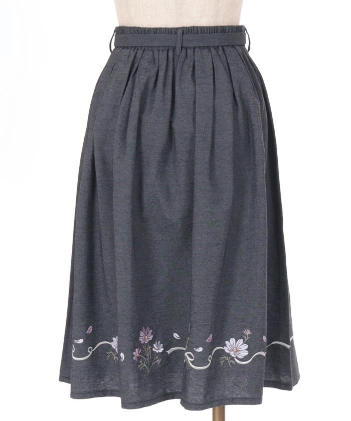 Cosmos Embroidery Denim Skirt