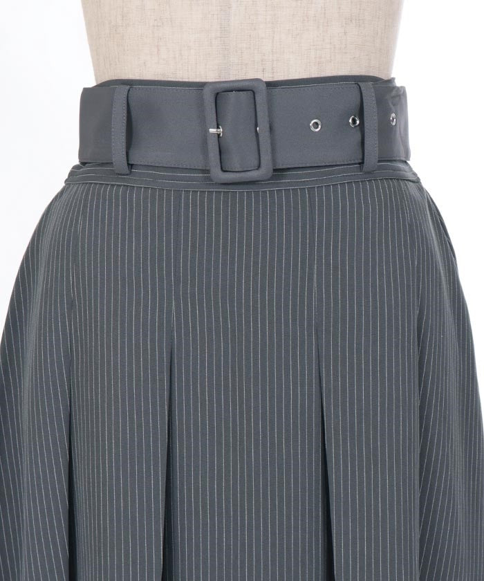 Pleated Midi Skirt with Belt