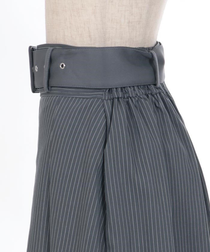 Pleated Midi Skirt with Belt