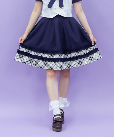 Bicolor Frill Midi Skirt