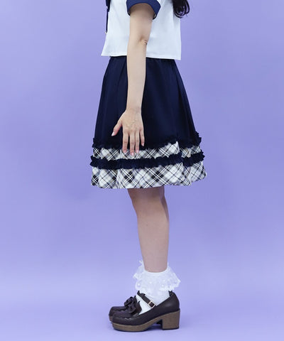 Bicolor Frill Midi Skirt