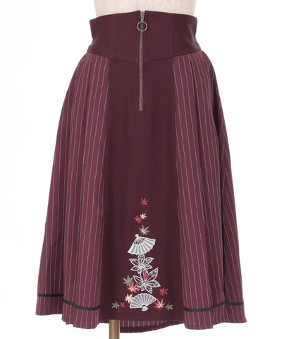 Folding Fan & Autumn Leaves Embroidery Zip Skirt (Time-limited Price)