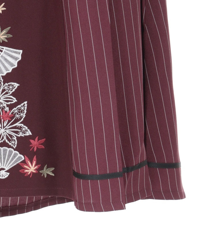 Folding Fan & Autumn Leaves Embroidery Zip Skirt (Time-limited Price)